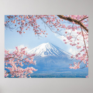 Ice & Snow Cherry Blossoms Mt. Fuji Japan Poster