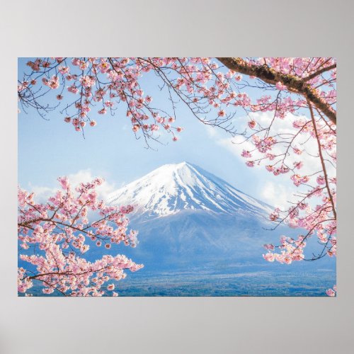 Ice  Snow  Cherry Blossoms Mt Fuji Japan Poster