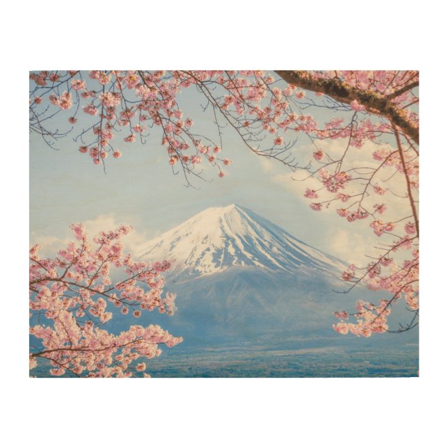 Ice & Snow | Cherry Blossoms Mt. Fuji Japan Wood Wall Art (Front)