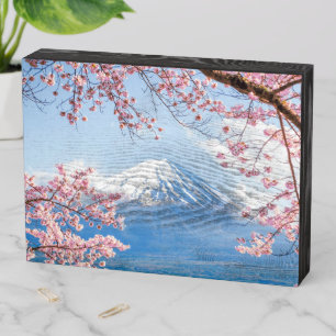 Ice & Snow Cherry Blossoms Mt. Fuji Japan Wooden Box Sign