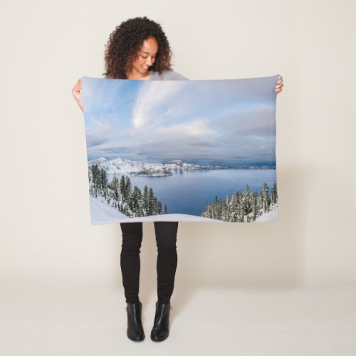 Ice  Snow  Crater Lake Oregon Fleece Blanket