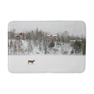 Ice & Snow   Deer in Snow Quebec, Canada Bath Mat