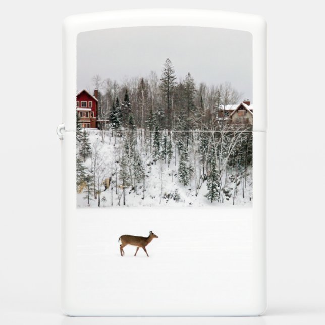Ice & Snow | Deer in Snow Quebec, Canada Zippo Lighter (Front)