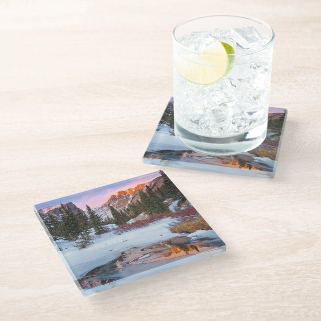 Ice & Snow | Estes Park, Colorado Glass Coaster (Angled)