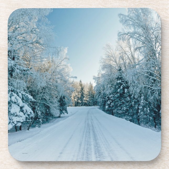 Ice & Snow | Frozen Winter Road Russia, Siberia Beverage Coaster (Front)