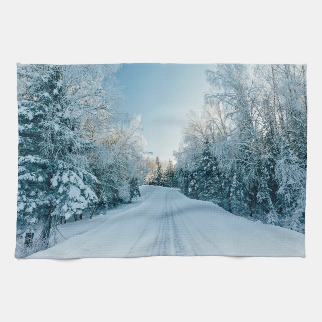 Ice & Snow | Frozen Winter Road Russia, Siberia Kitchen Towel (Horizontal)