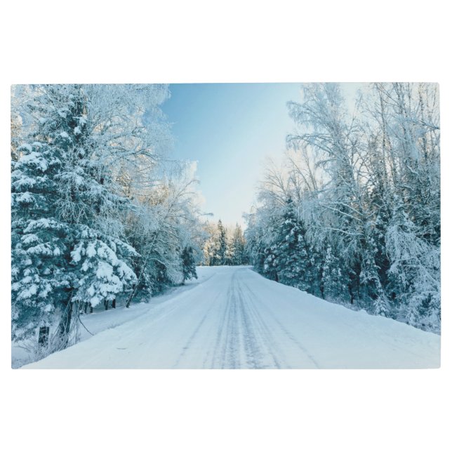 Ice & Snow | Frozen Winter Road Russia, Siberia Metal Print (Front)