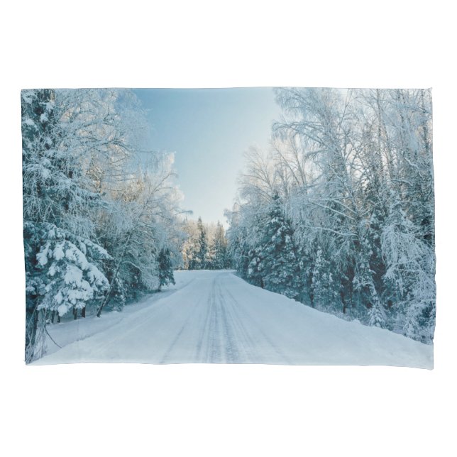 Ice & Snow | Frozen Winter Road Russia, Siberia Pillow Case (Front)