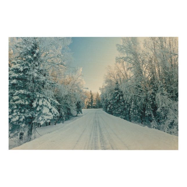 Ice & Snow | Frozen Winter Road Russia, Siberia Wood Wall Art (Front)