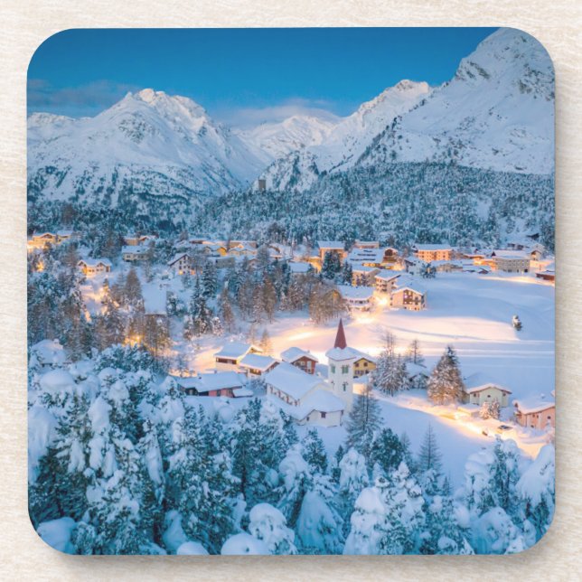 Ice & Snow | Graubunden, Engadin, Switzerland Beverage Coaster (Front)