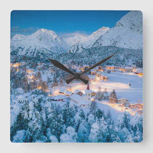 Ice  Snow  Graubunden Engadin Switzerland Square Wall Clock