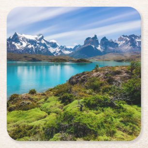 Ice & Snow   Lake Pehoe, Patagonia, Chile Square Paper Coaster