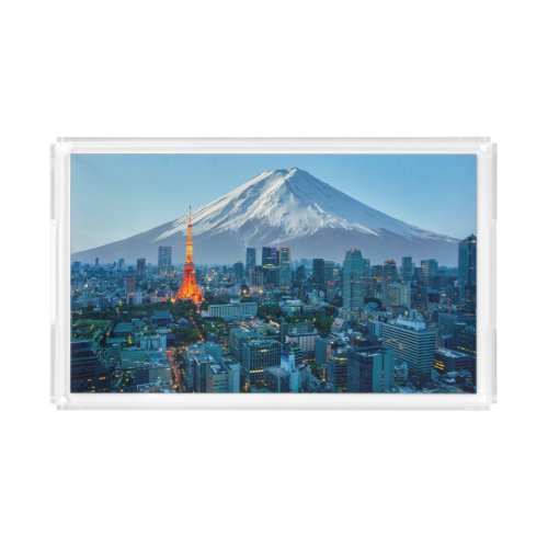 Ice  Snow  Mt Fuji  Tokyo Skyline Acrylic Tray