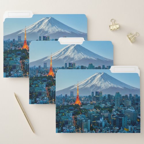 Ice  Snow  Mt Fuji  Tokyo Skyline File Folder