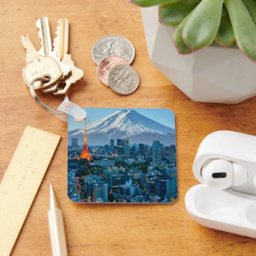 Ice  Snow  Mt Fuji  Tokyo Skyline Keychain