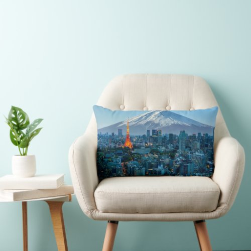 Ice  Snow  Mt Fuji  Tokyo Skyline Lumbar Pillow