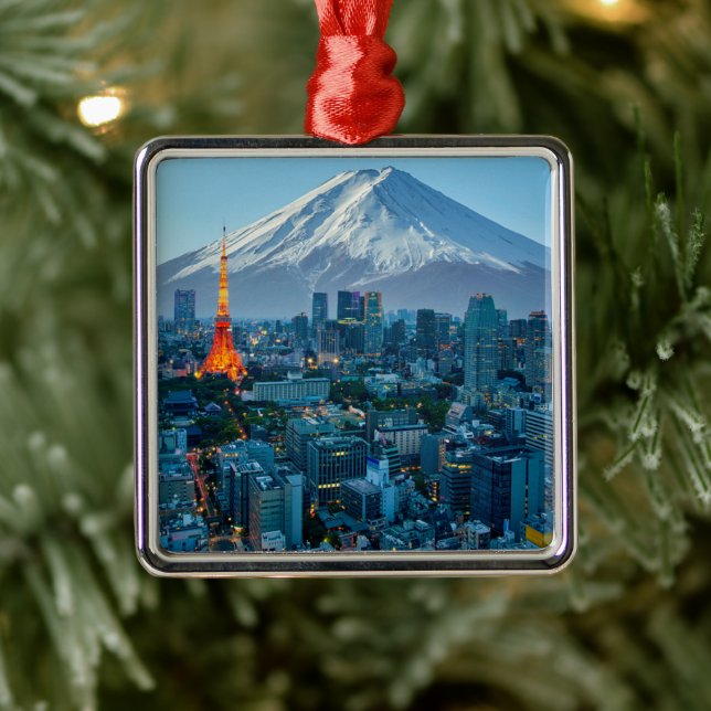 Ice & Snow | Mt. Fuji & Tokyo Skyline Metal Ornament (Tree)