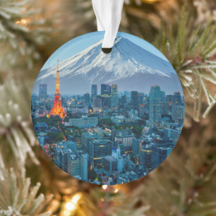 Ice & Snow Mt. Fuji & Tokyo Skyline Ornament