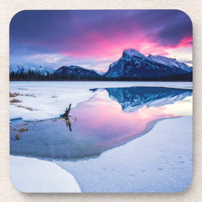 Ice & Snow | Mt. Rundle, Canada Beverage Coaster (Front)