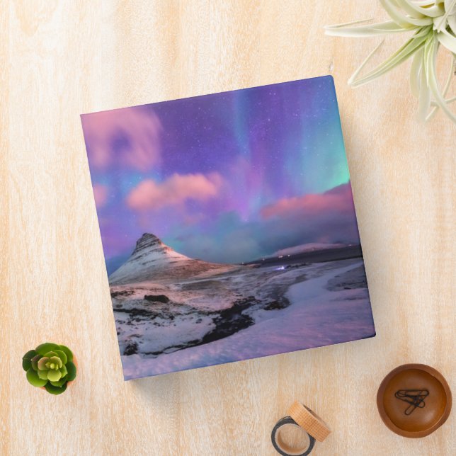 Ice & Snow | Northern Lights,  Kirkjufell Mountain 3 Ring Binder (In Situ)