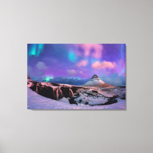 Ice & Snow | Northern Lights,  Kirkjufell Mountain Canvas Print (Front)