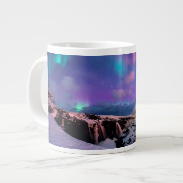 Ice & Snow | Northern Lights,  Kirkjufell Mountain Giant Coffee Mug (Front Left)