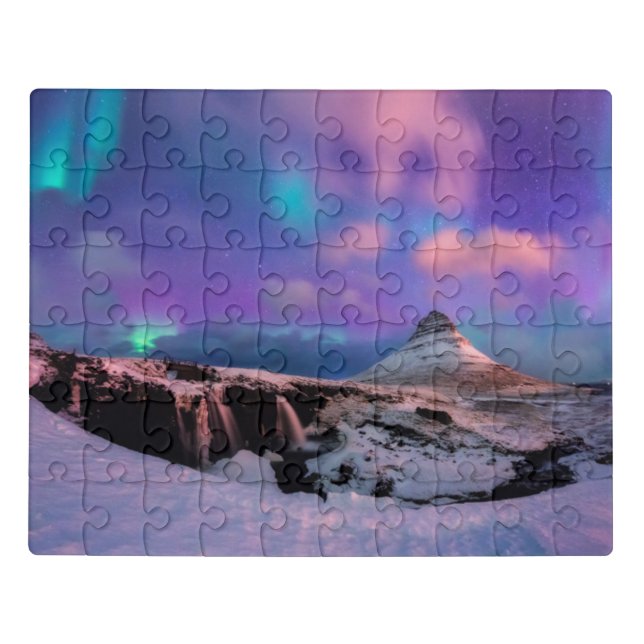 Ice & Snow | Northern Lights,  Kirkjufell Mountain Jigsaw Puzzle (Puzzle Horizontal)