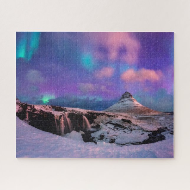 Ice & Snow | Northern Lights,  Kirkjufell Mountain Jigsaw Puzzle (Horizontal)