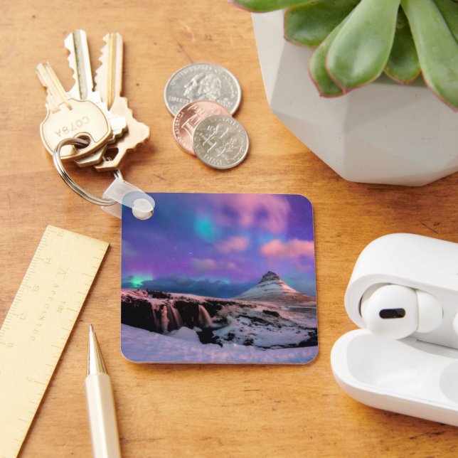 Ice & Snow | Northern Lights,  Kirkjufell Mountain Keychain (Desk)