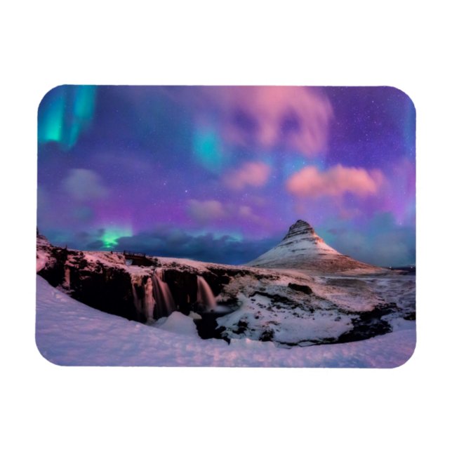 Ice & Snow | Northern Lights,  Kirkjufell Mountain Magnet (Horizontal)