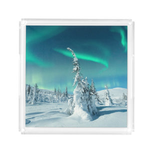 Ice & Snow   Northern Lights, Lapland, Finland Acrylic Tray