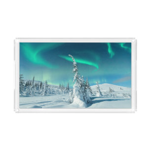 Ice & Snow   Northern Lights, Lapland, Finland Acrylic Tray