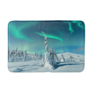 Ice & Snow Northern Lights, Lapland, Finland Bath Mat