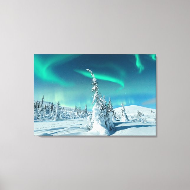 Ice & Snow | Northern Lights, Lapland, Finland Canvas Print (Front)