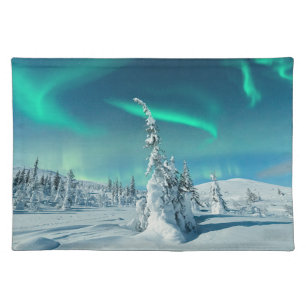 Ice & Snow   Northern Lights, Lapland, Finland Cloth Placemat