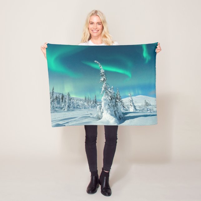 Ice & Snow | Northern Lights, Lapland, Finland Fleece Blanket (In Situ)