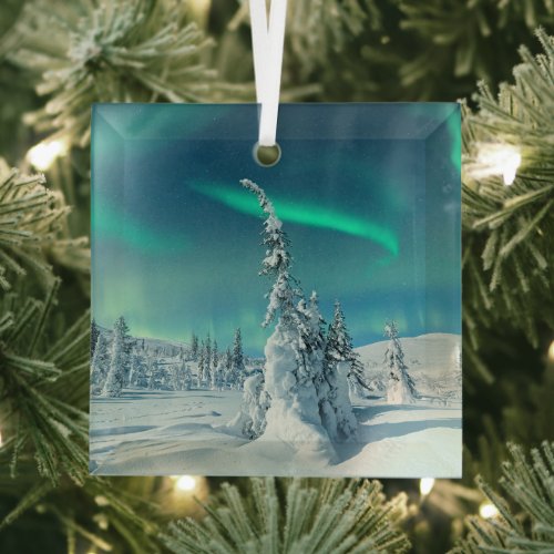 Ice  Snow  Northern Lights Lapland Finland Glass Ornament