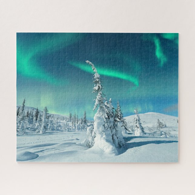 Ice & Snow | Northern Lights, Lapland, Finland Jigsaw Puzzle (Horizontal)