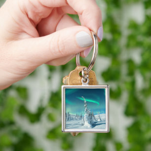 Ice & Snow   Northern Lights, Lapland, Finland Keychain