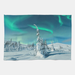 Ice & Snow Northern Lights, Lapland, Finland Kitchen Towel