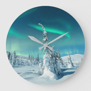 Ice & Snow   Northern Lights, Lapland, Finland Large Clock