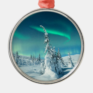 Ice & Snow Northern Lights, Lapland, Finland Metal Ornament