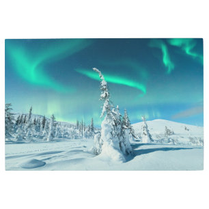 Ice & Snow Northern Lights, Lapland, Finland Metal Print