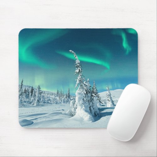 Ice  Snow  Northern Lights Lapland Finland Mouse Pad