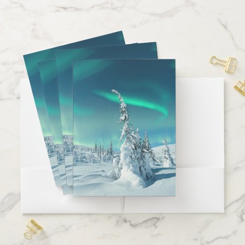 Ice  Snow  Northern Lights Lapland Finland Pocket Folder
