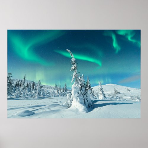 Ice  Snow  Northern Lights Lapland Finland Poster