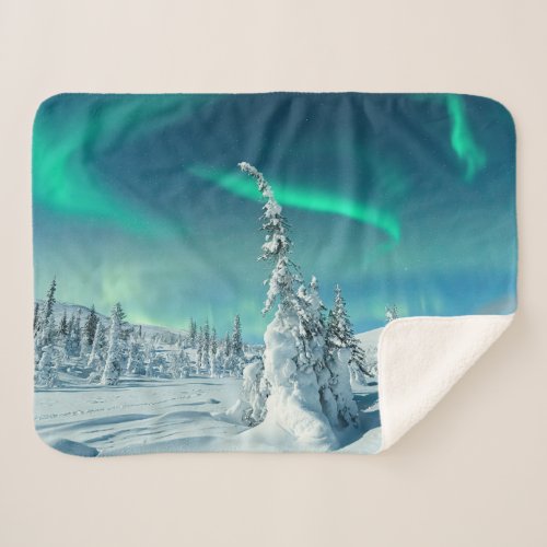 Ice  Snow  Northern Lights Lapland Finland Sherpa Blanket