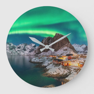 Ice & Snow Northern Lights, Norway Large Clock