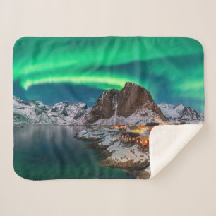 Ice & Snow Northern Lights, Norway Sherpa Blanket
