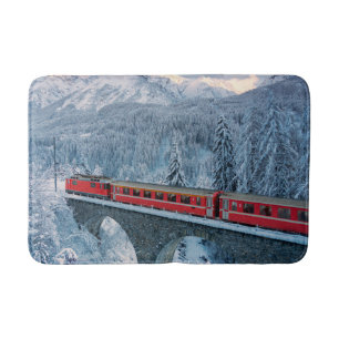 Ice & Snow Red Bernina Express Train Switzerland Bath Mat